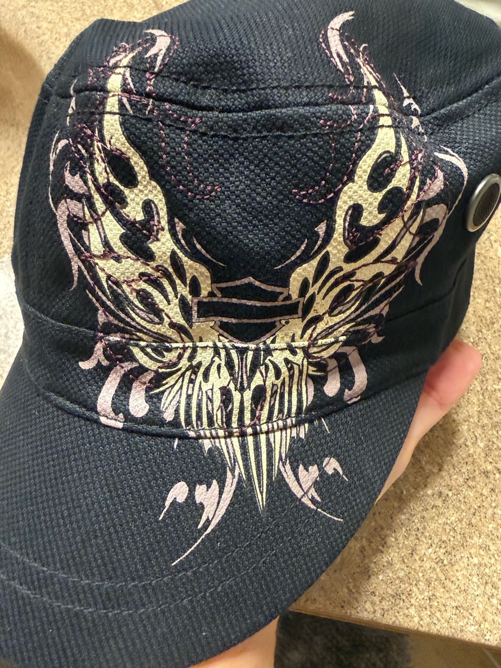 Harley Davidson Black Embroidered Cap with Cream Graphic